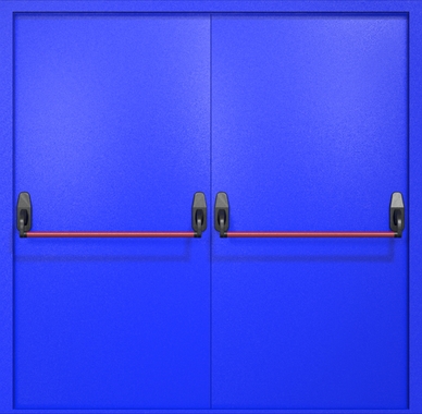 Двустворчатая противопожарная дверь EI-60 синяя, ручки «антипаника»