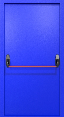 Одностворчатая противопожарная дверь EI-60 синяя, ручка «антипаника»