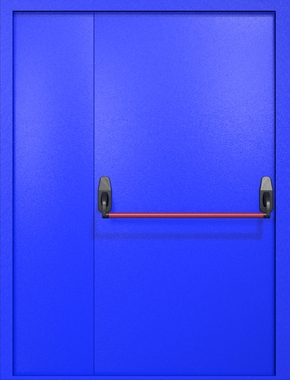 Полуторастворчатая противопожарная дверь EI-60 синяя, ручка «антипаника» Полуторастворчатая противопожарная дверь EI-60 синяя, ручка «антипаника»
