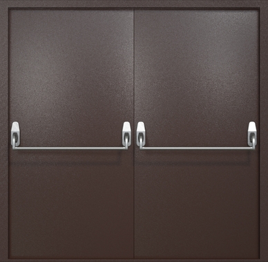 Двустворчатая противопожарная дверь EI-60 коричневая, ручки «антипаника»