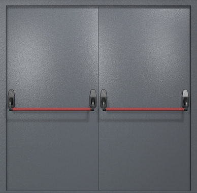 Двустворчатая противопожарная дверь EI-60 темно-серая, ручки «антипаника»