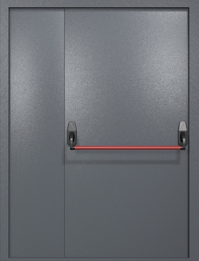 Полуторастворчатая противопожарная дверь EI-60 темно-серая, ручка «антипаника» Полуторастворчатая противопожарная дверь EI-60 темно-серая, ручка «антипаника»