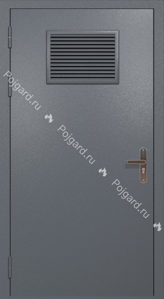Одностворчатая техническая дверь RAL 7015, решетка вентиляции (сверху)