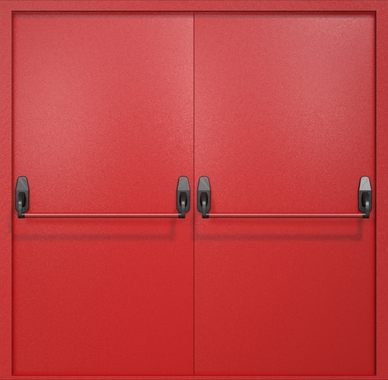 Двустворчатая противопожарная дверь EI-60 красная, ручки «антипаника»