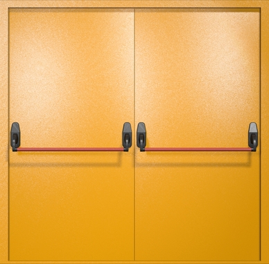 Двустворчатая противопожарная дверь EI-60 желтая, ручки «антипаника»