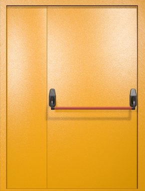 Полуторастворчатая противопожарная дверь EI-60 желтая, ручка «антипаника» Полуторастворчатая противопожарная дверь EI-60 желтая, ручка «антипаника»